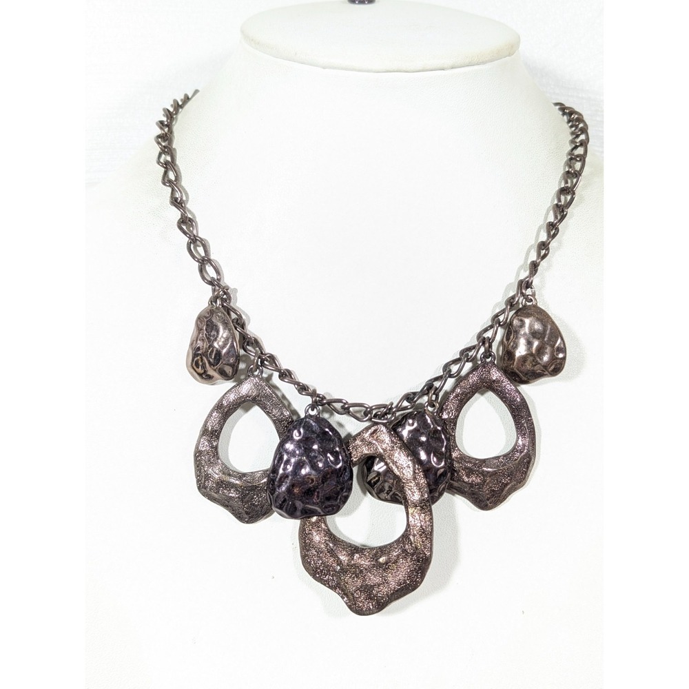 Dana Buchman Dark Copper Tone Brown Hammered Statement Necklace‎ 20"